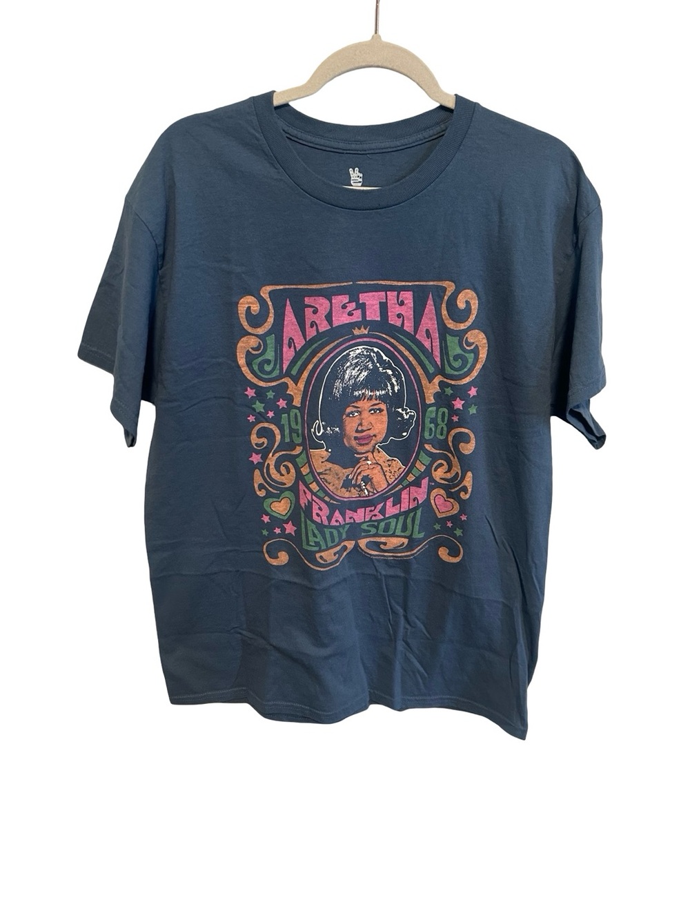 Junk Food Clothing Navy Tee with Pink & Green Retro Print